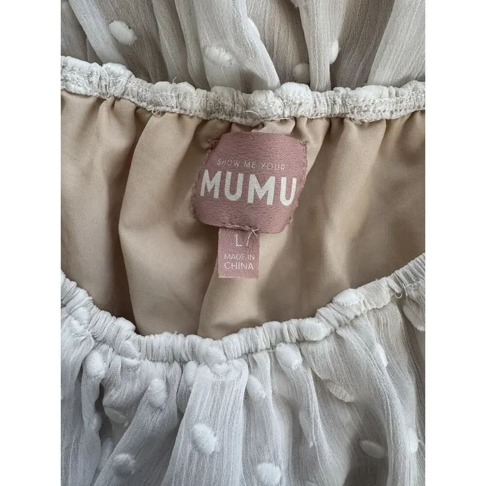 Show Me Your MuMu Dress Large White Lana Midi Lace Tiered Romantic Elegant Boho - Picture 8 of 14